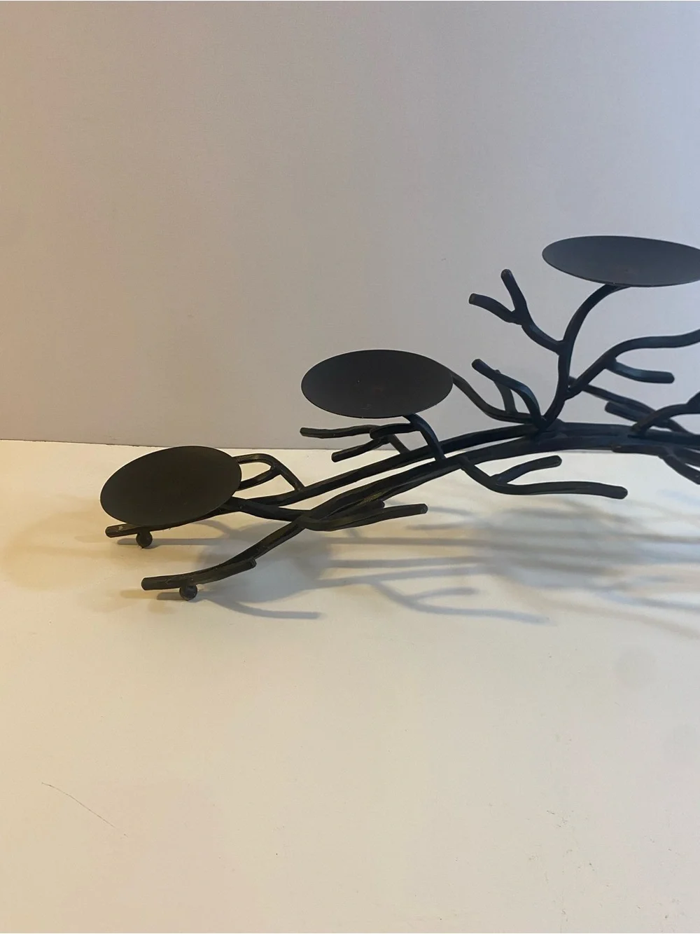 Vintage 5 Candle Black Cast Metal Tree Branch Table Centerpiece Candleholder